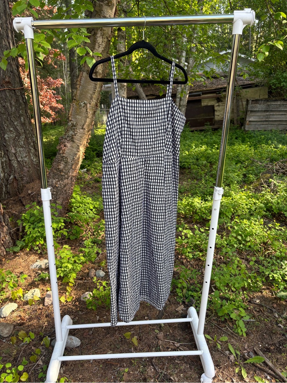 GAP Black and White Gingham Midi Skirt with Thin Straps